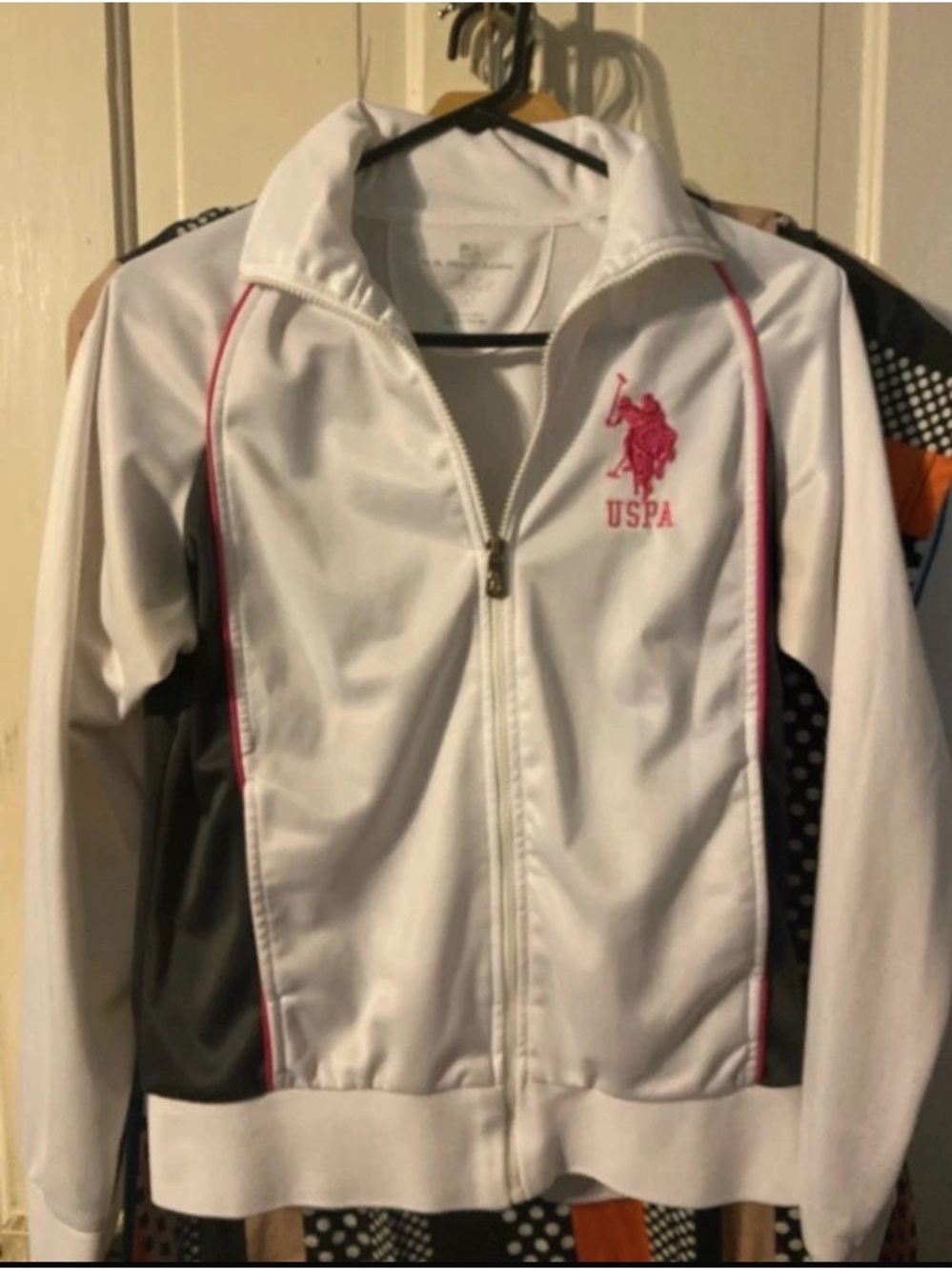 U.S. Polo Assn. White Track Jacket with Pink Logo and Piping